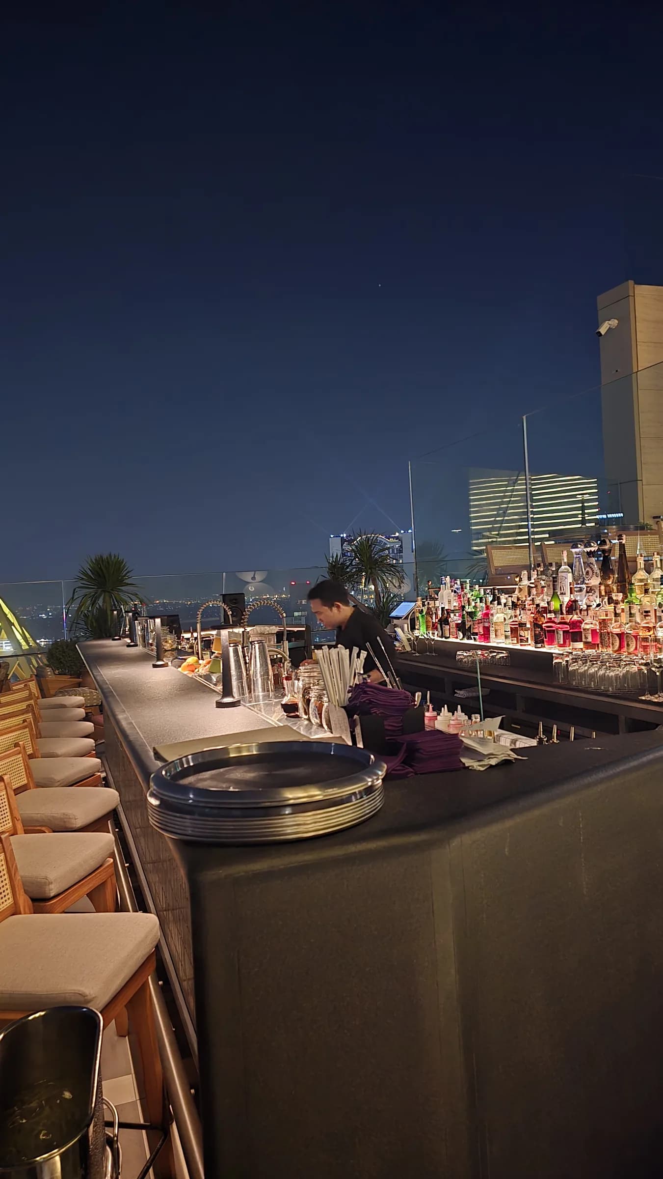 The rooftop counter view made the evening feel like part of the hotel stay, not a separate outing.