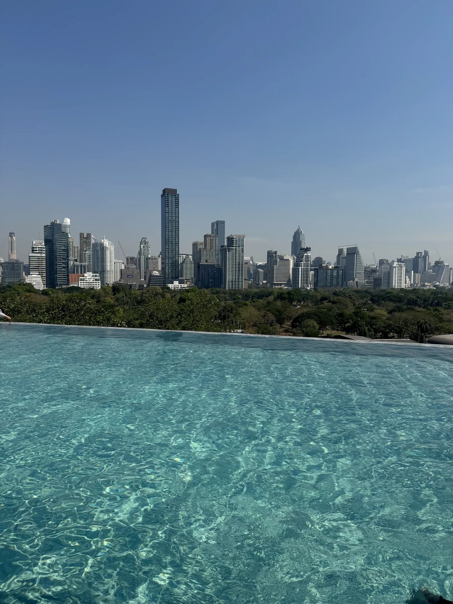 Dusit Thani Bangkok infinity pool facing Lumpini Park from SuiteVerdict's February 2025 stay