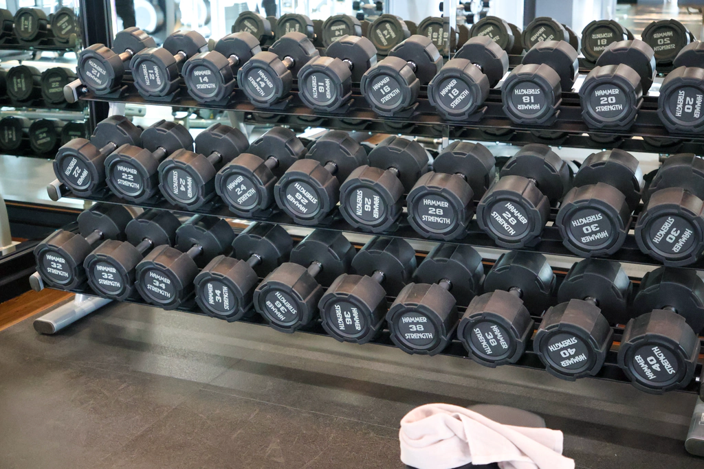 ดัมเบล Hammer Strength จัดคู่ให้ชื่อและตัวเลขหันออก